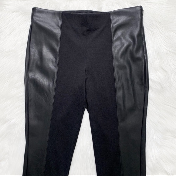 SOLD-Halston Faux Leather Zippered Black Riding Moto Pants - Picture 4 of 8